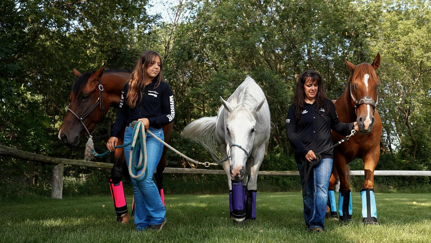 Warrior Fly Boots for Horses - Breathable Mesh Horse Boots for Fly Protection & Leg Comfort - Set of 4 (Knight Warrior, Purple)