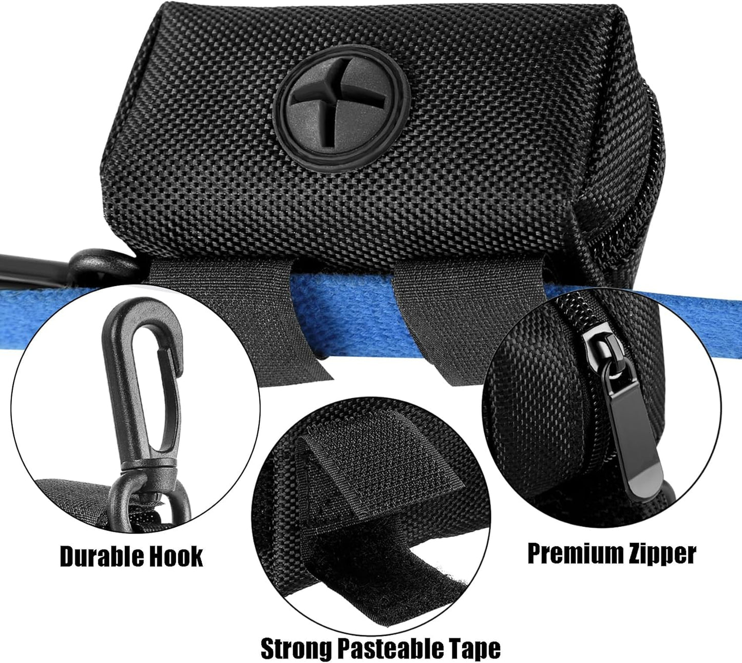 Dog Waste Bag Dispenser Pet Poop Bags Holder for Doggie Waste Bags Dispensers Soft Fabric Zipper Small Doggy Puppy Pouch for Leash Accessory Attachment with Carrier (Black)