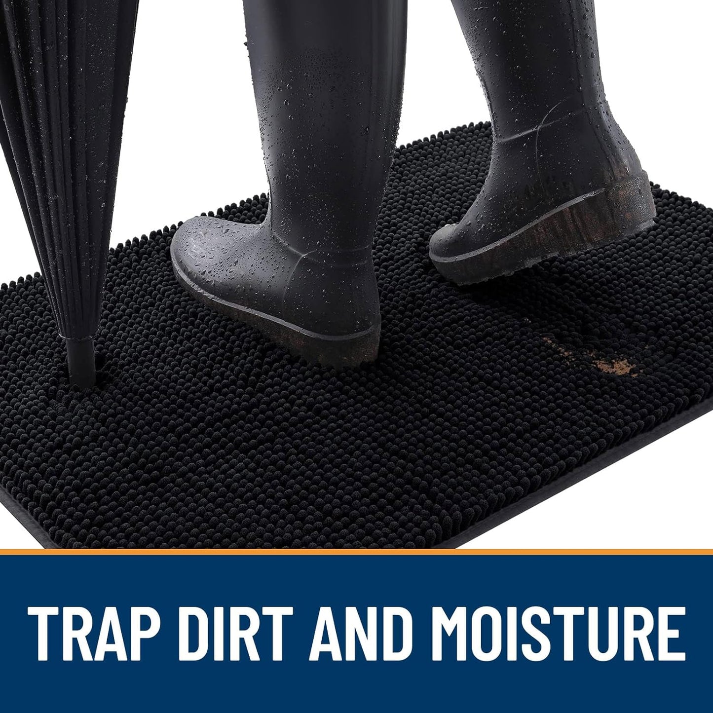 OLANLY Dog Door Mat for Muddy Paws 70x24, Absorbs Moisture and Dirt, Absorbent Non-Slip Washable Doormat, Quick Dry Chenille Mud Mat for Dogs, Entry Indoor Entryway Carpet for Inside Floor, Black