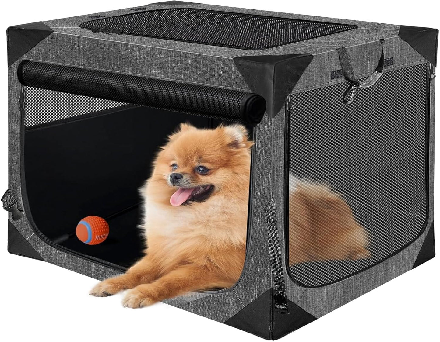 Dog Crate, Collapsible Soft Travel Crate for Large Dogs (3 Year Warranty), Indoor & Outdoor Portable Pet Kennel with Chew-Proof Mesh Window (Dark Gray, 30" L x 21" W x 21" H)