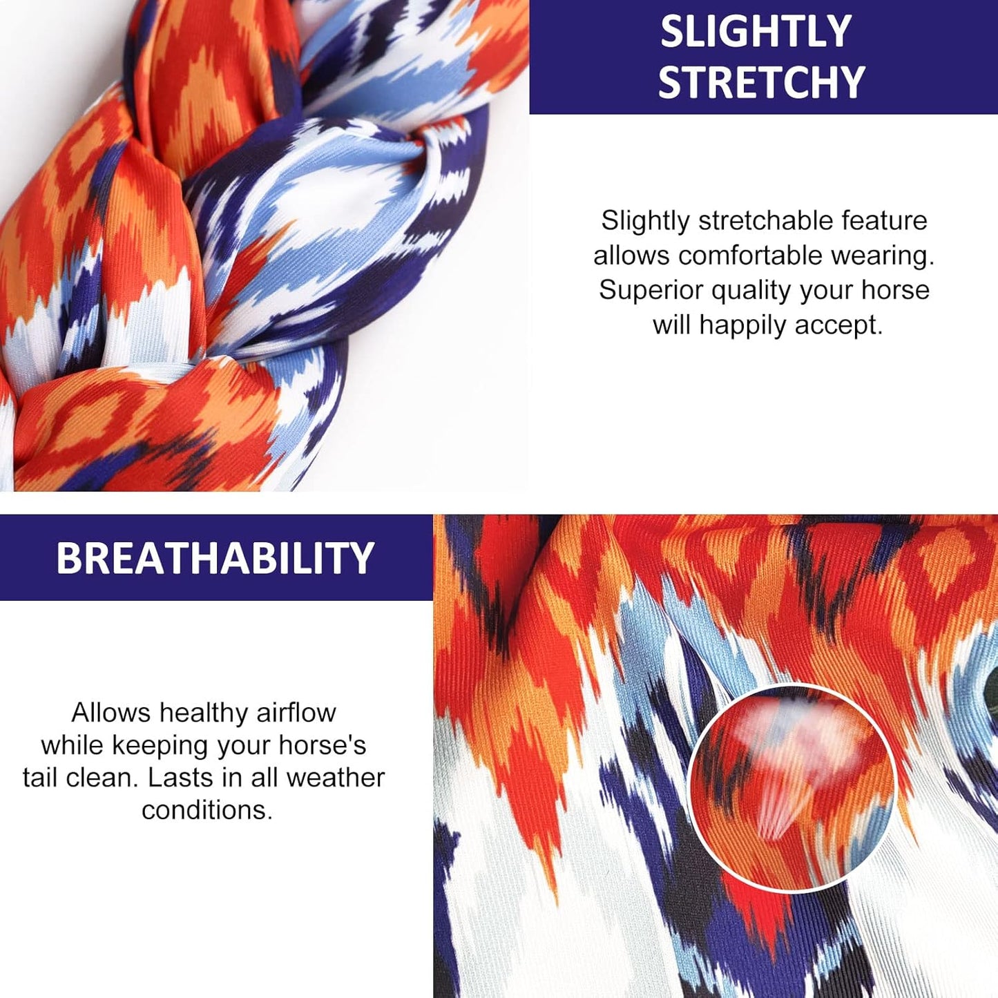 Harrison Howard 3 Tube Stretchy Fabrics Adjustable Closure Lightweight Horse Tail Bag for Horses Braid-in Tail Bag