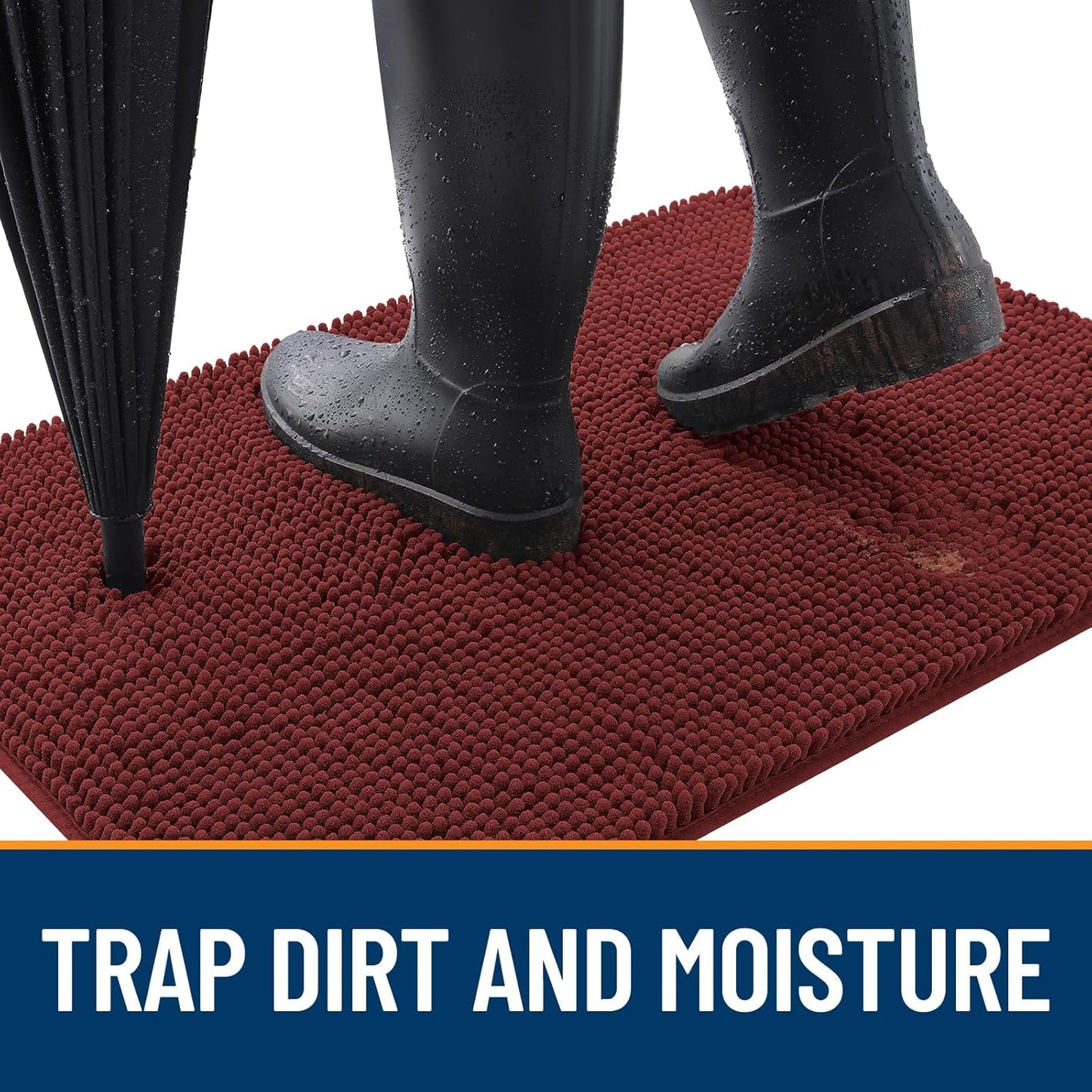 OLANLY Dog Door Mat for Muddy Paws 44x24, Absorbs Moisture and Dirt, Absorbent Non-Slip Washable Doormat, Quick Dry Chenille Mud Mat, Entry Indoor Entryway Carpet for Inside Floor, Caramel Russet