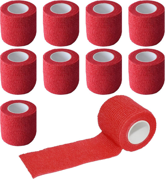 9 Pack 2" x 5 Yards Self Adhesive Bandage Wrap Self Stick Wrap for Ankle, Wrist, Finger, Sports, Breathable Cohesive Vet Tape for Pets (Red)