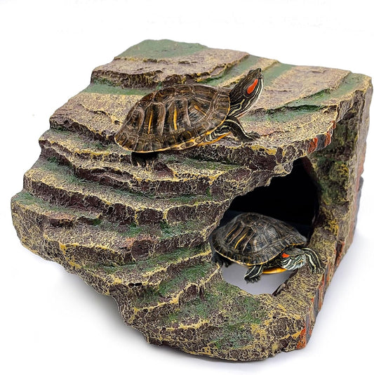 kathson Turtles Basking Platform Tortoise Resting Terrace Climbing Ramp Resin Dock Tank Decorations Reptile Hiding Cave Hideouts for Aquatic Turtles, Frog, Newts and Salamanders,Small