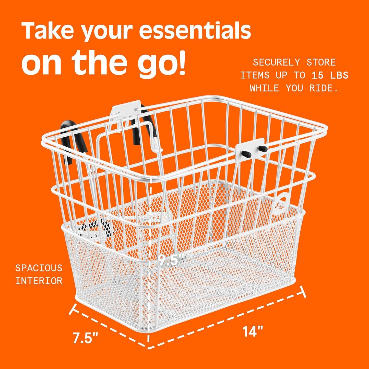 Retrospec Apollo Detachable Front Bike Basket Steel Half-Mesh with Integrated Detachable Hooks and Built-In Handle, Easy Assembly and Portability for Bicycles