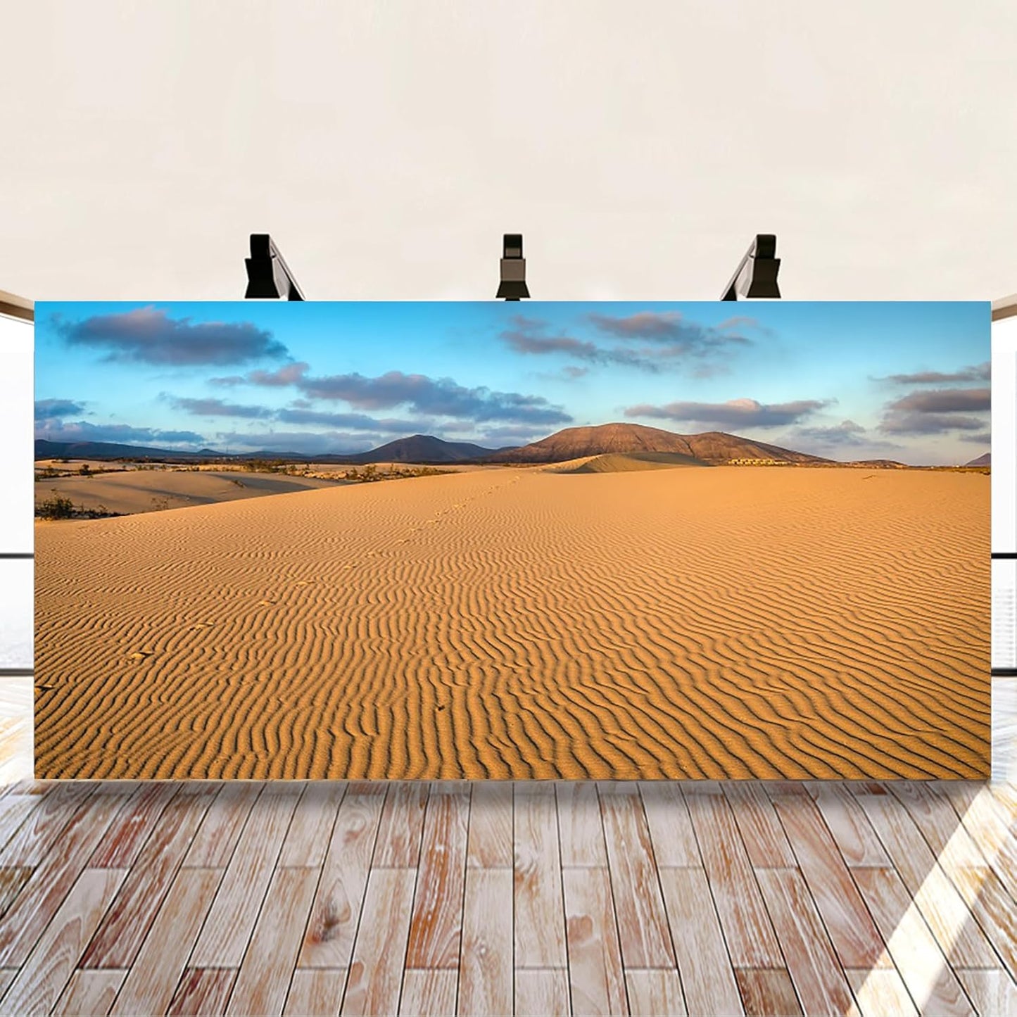 Renaiss 10x5ft Desert Photography Backdrop Golden Ripple Desert Mountain Sand Dunes Blue Sky Gobi Scenery Background Nature Landscape Backgrounds Wilderness Photo Video Shoot Studio Props