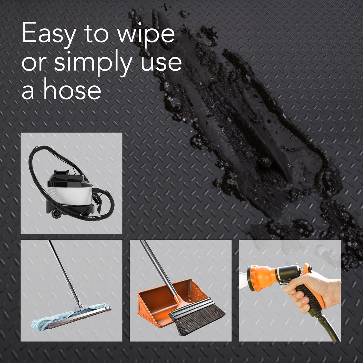 RESILIA Heavy Duty Garage Floor Runner & Protector Mat - Slip Resistant Diamond Plate PVC Mats - Water, Spill, & Stain Resistant, Black (4 feet x 15 feet), Made in The USA