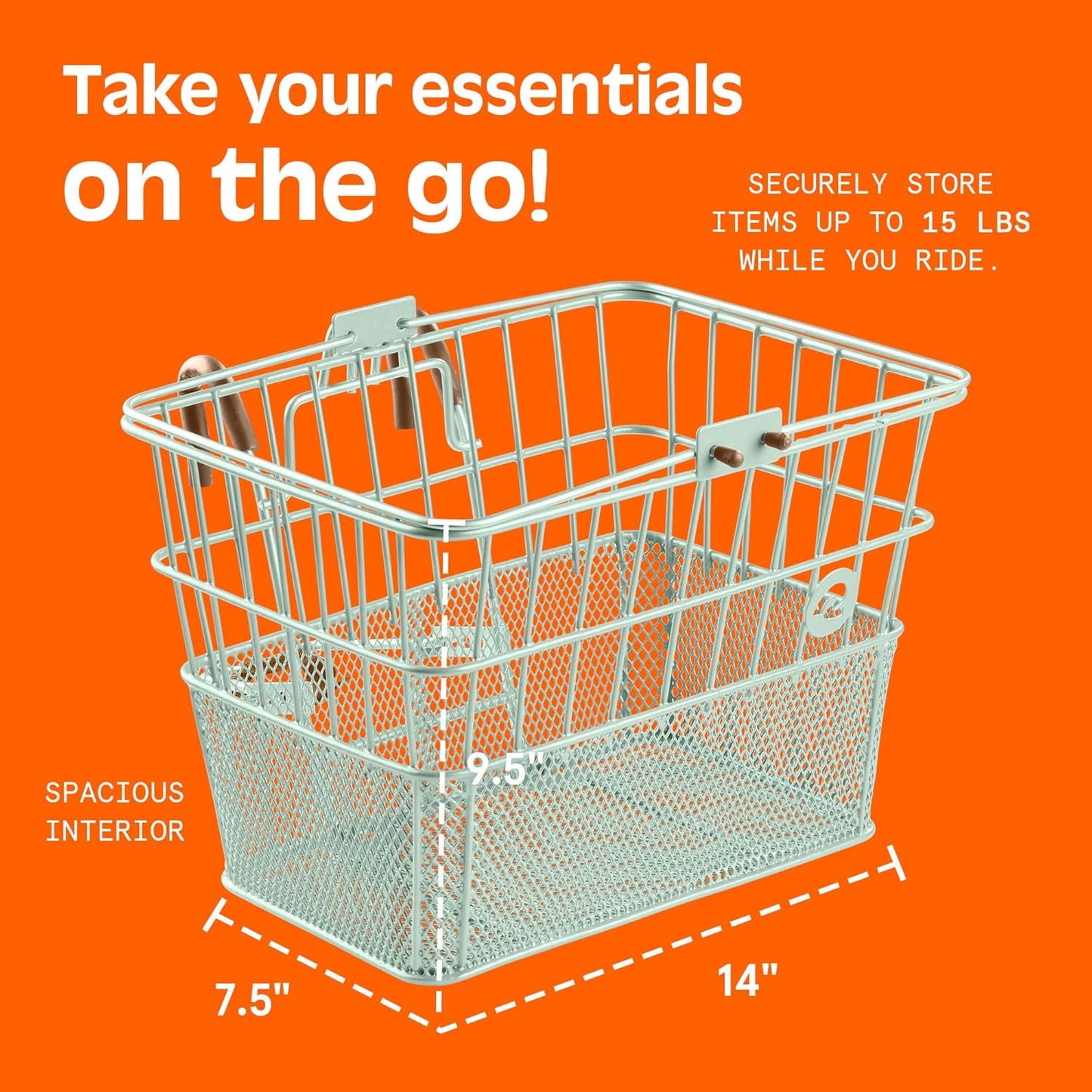 Retrospec Apollo Detachable Front Bike Basket Steel Half-Mesh with Integrated Detachable Hooks and Built-In Handle, Easy Assembly and Portability for Bicycles