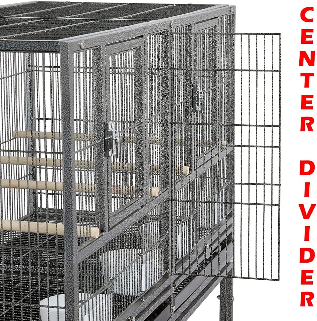 Double Stackable Center Divided Side Nesting Box Doors Breeder Breeding Bird Flight Double Rolling Cage for Aviaries Canaries Cockatiels Lovebirds Finches Budgies Small Parrots