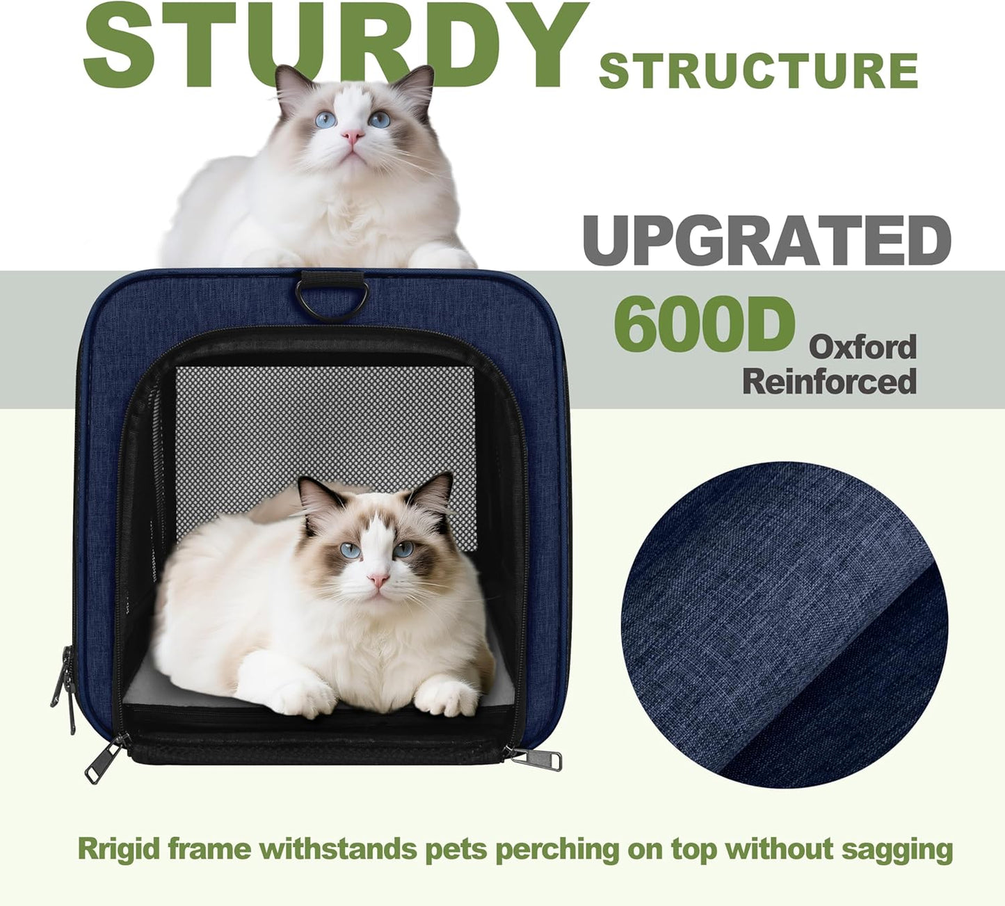 Cat Carrier 18x11x11 United Airline Approved, Top Loader Heavy Duty Softshell Pet Flying Bag 18lbs, Small Dog Chihuahua Crate 5-10 Pounds, Kitty Transport Kennel, Miniature Poodle Case Navy