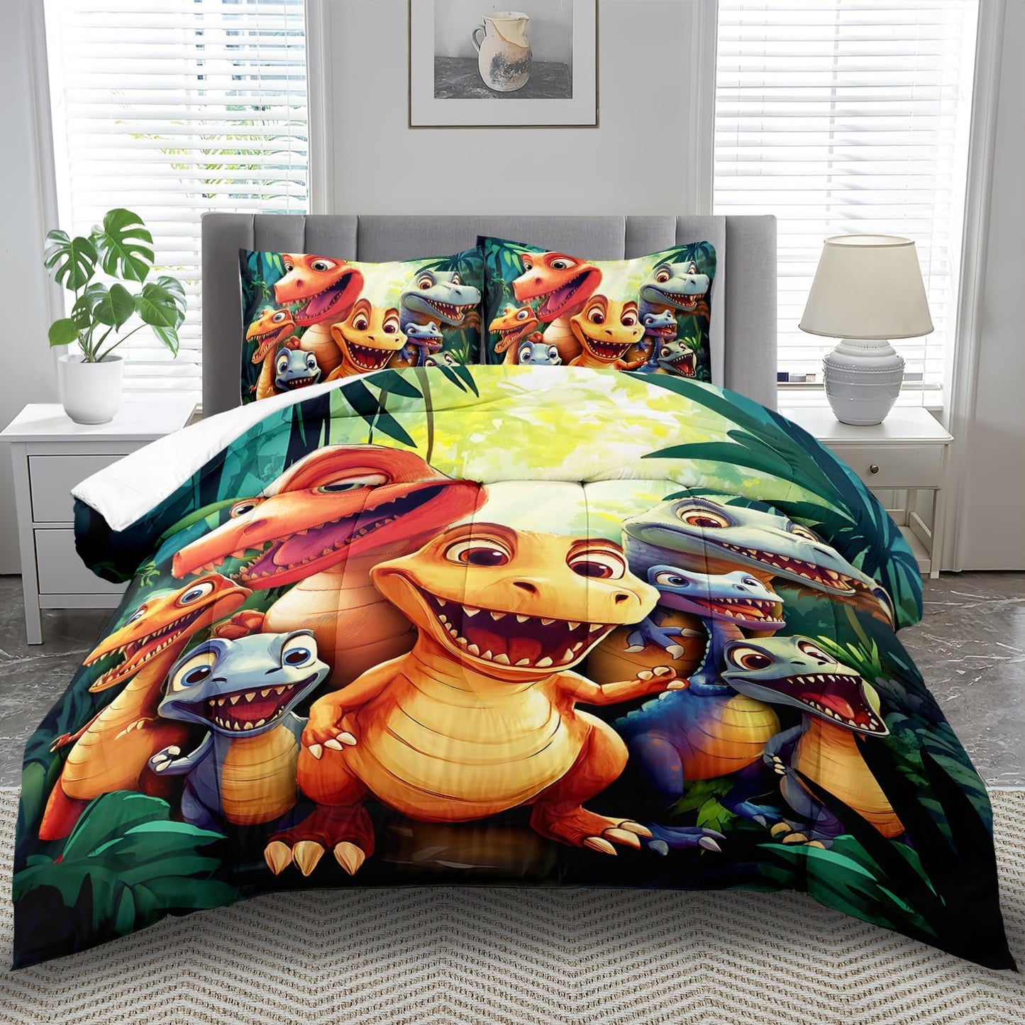 Dinosaur Comforter Set Twin Boys,Cartoon 3D Dinosaur Bedding Set Twin Bed Kids,3D Dragon Comforter Dragon Quilt Pattern Bedroom Decor,Cute Animal Bedding Kawaii Animal Quilt Girls