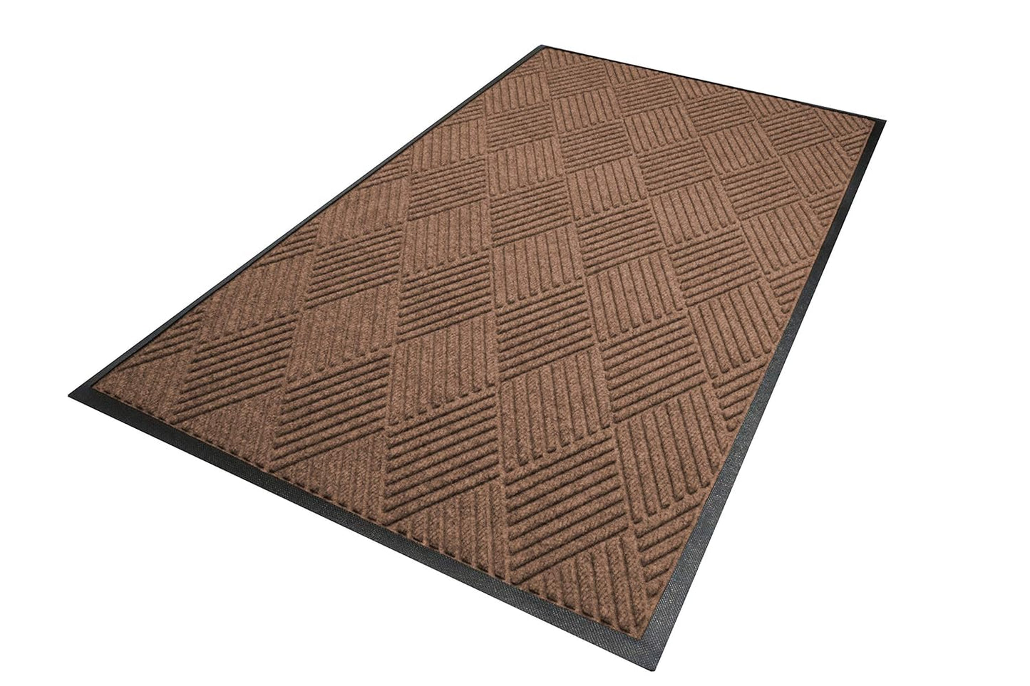 WaterHog Diamond | Commercial-Grade Entrance Mat with Rubber Border – Indoor/Outdoor, Quick Drying, Stain Resistant Door Mat (Medium Brown, 3' x 12')