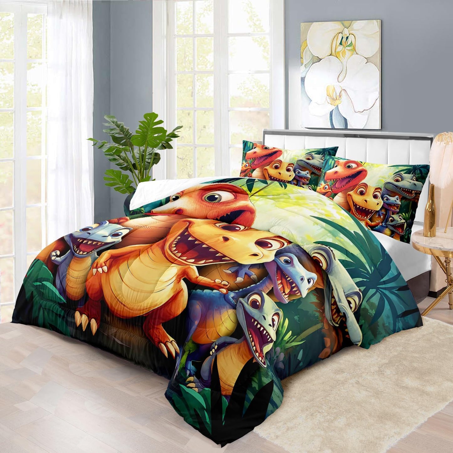 Dinosaur Comforter Set Twin Boys,Cartoon 3D Dinosaur Bedding Set Twin Bed Kids,3D Dragon Comforter Dragon Quilt Pattern Bedroom Decor,Cute Animal Bedding Kawaii Animal Quilt Girls