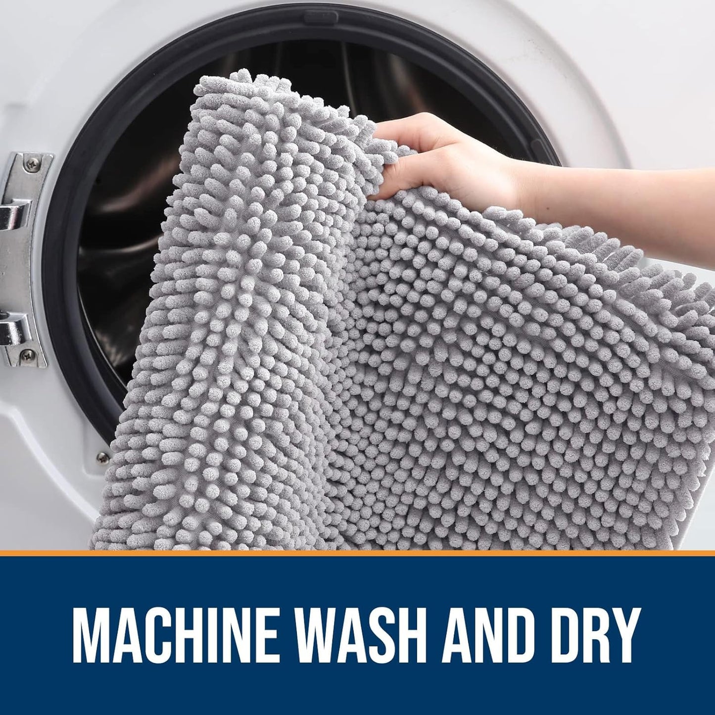 OLANLY Dog Door Mat for Muddy Paws 59x24, Absorbs Moisture and Dirt, Absorbent Non-Slip Washable Doormat, Quick Dry Chenille Mud Mat for Dogs, Entry Indoor Entryway Carpet for Inside Floor, Light Grey