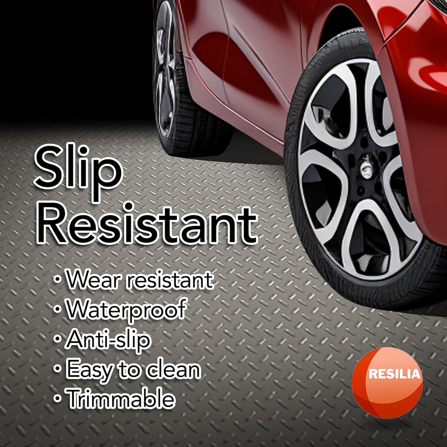 RESILIA Heavy Duty Garage Floor Runner & Protector Mat - Slip Resistant Diamond Plate PVC Mats - Water, Spill, & Stain Resistant, Sandstone (4 feet x 10 feet)