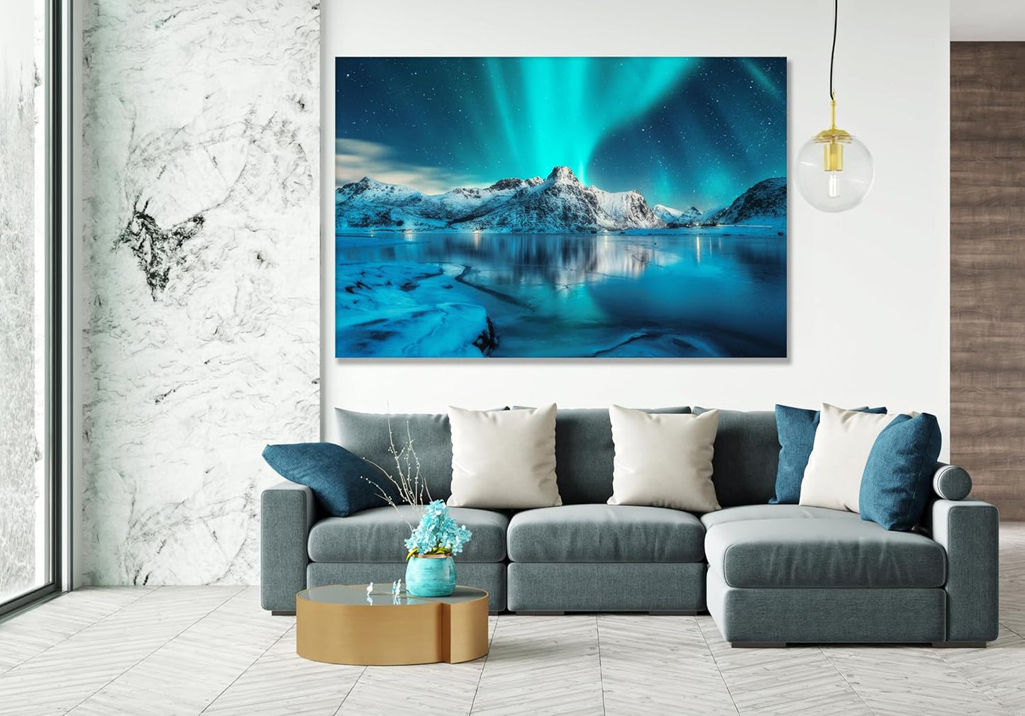 Nature Wall Art Prints - Ocean Forest Mountain Lake Canvas Landscapes - Small to Extra Large Living Room Bedroom Kitchen Bathroom Décor (Northern Lights Over Lake, 24L" x 36W")