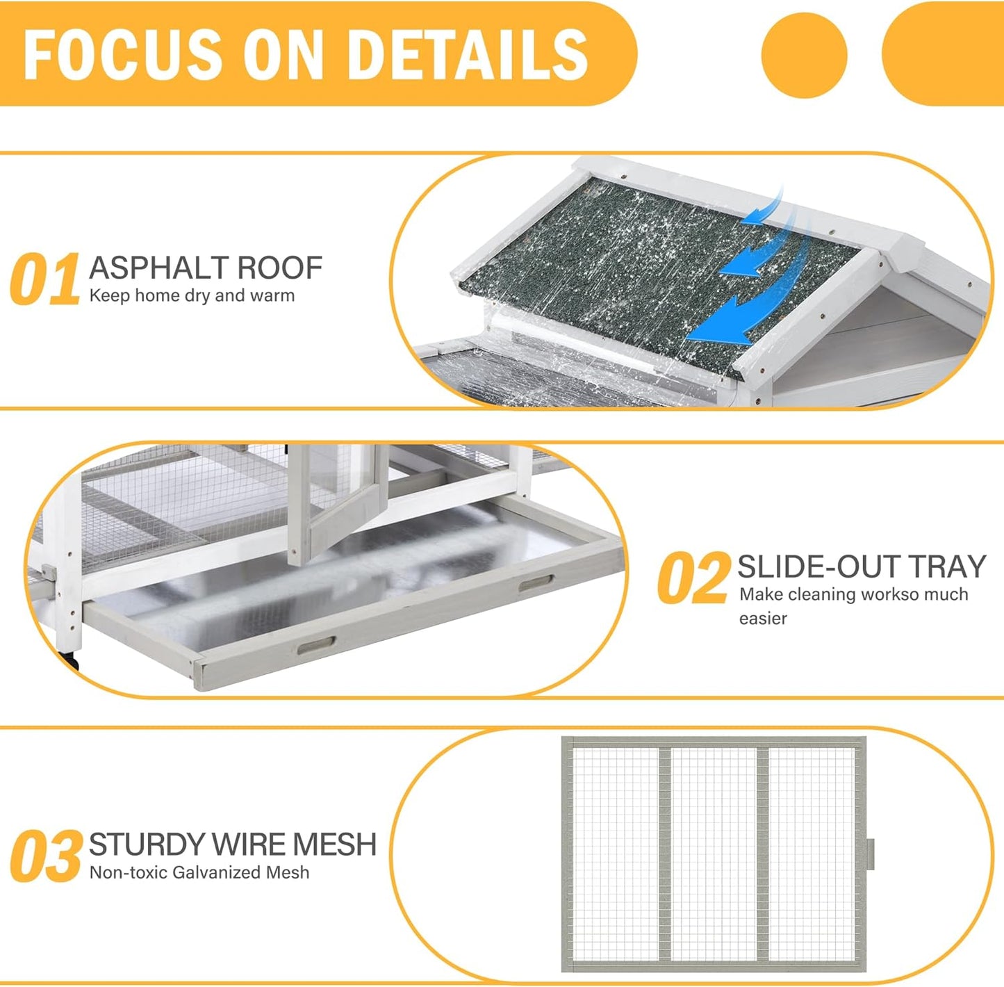 Wooden Rabbit Hutch with Waterproof Roof,Outdoor/Indoor Bunny Cage with Removable Slide-Out Bottom Tray, Chewproof Rabbit cage for Small-Medium Animals (Guinea Pigs, Hedgehogs)