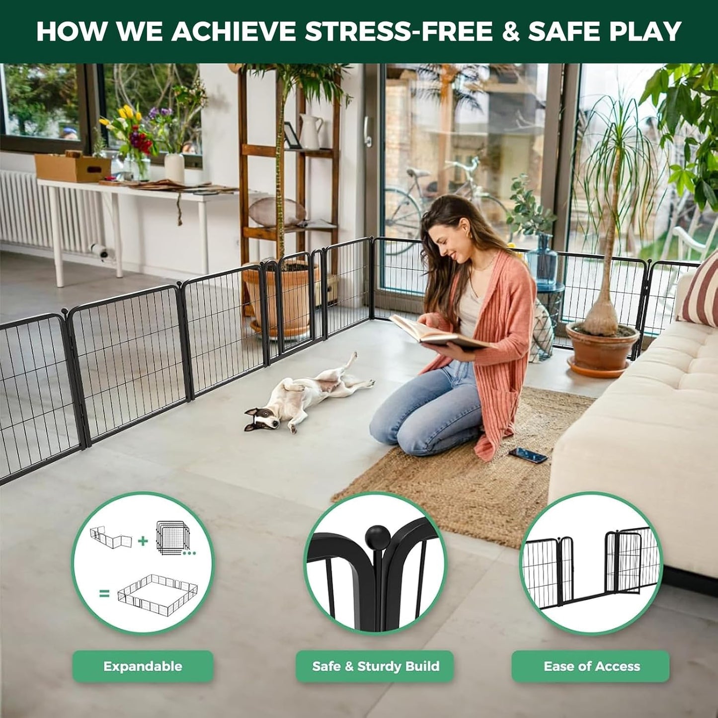 FXW Homeplus Unleashed Indoor Dog Playpen - Stress-Free and Safe Play, Heavy Duty 24 Inch 6 Wire Panels Dog Pen for Puppy and Small Dogs, Black│Patented