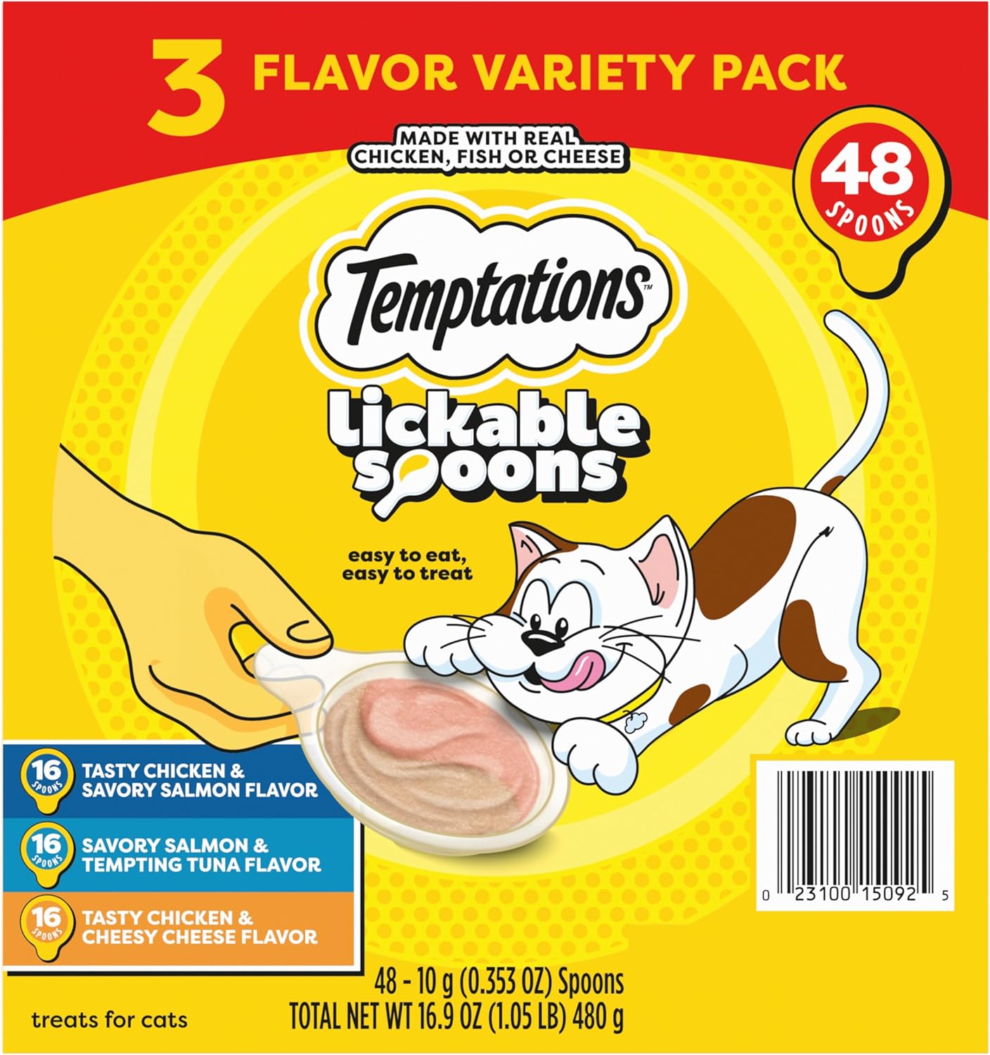 Temptations Lickable Spoons Adult Wet Cat Treats, 48 Spoons, Variety Pack