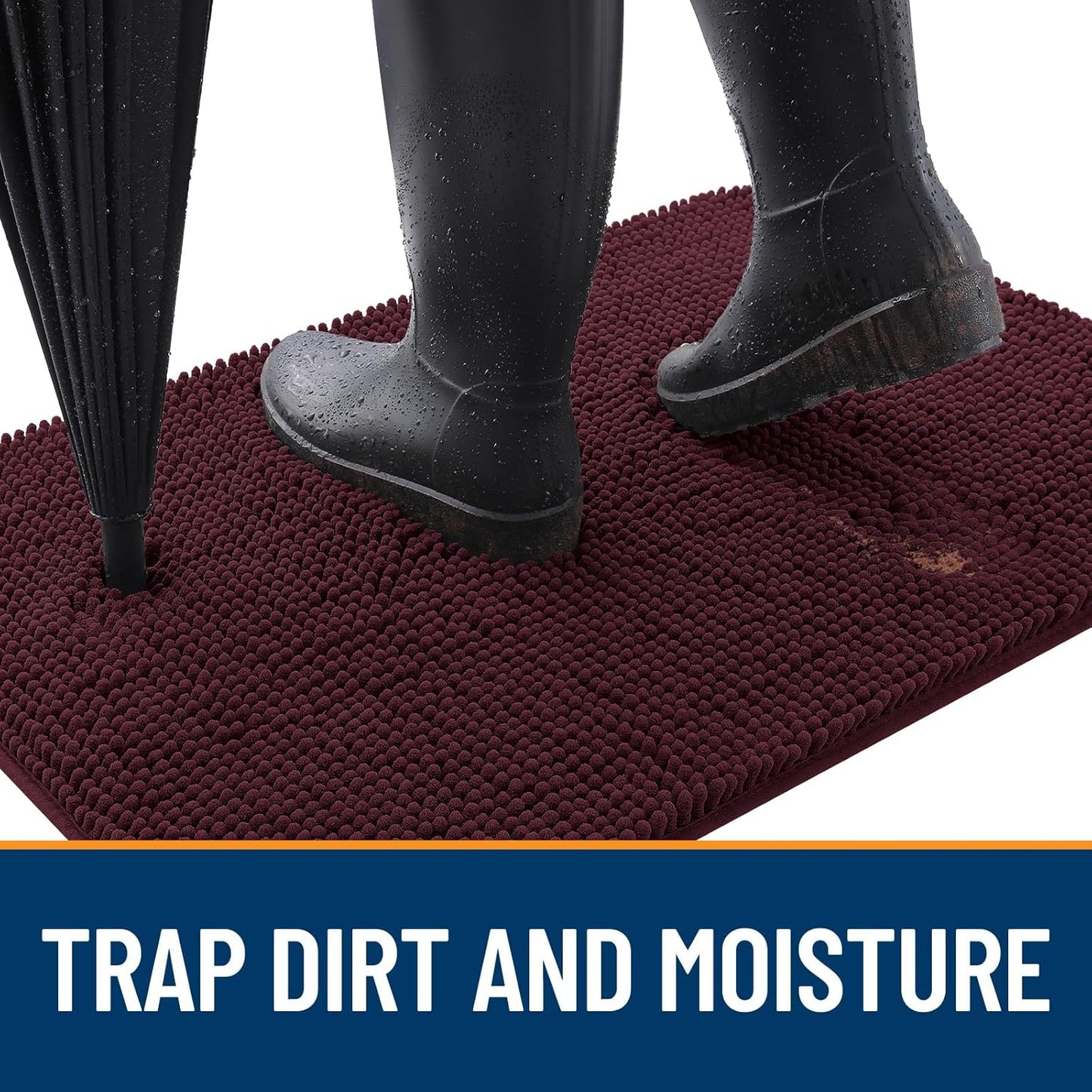 OLANLY Dog Door Mat for Muddy Paws 44x24, Absorbs Moisture and Dirt, Absorbent Non-Slip Washable Doormat, Quick Dry Chenille Mud Mat for Dogs, Entry Indoor Entryway Carpet for Inside Floor, Russet