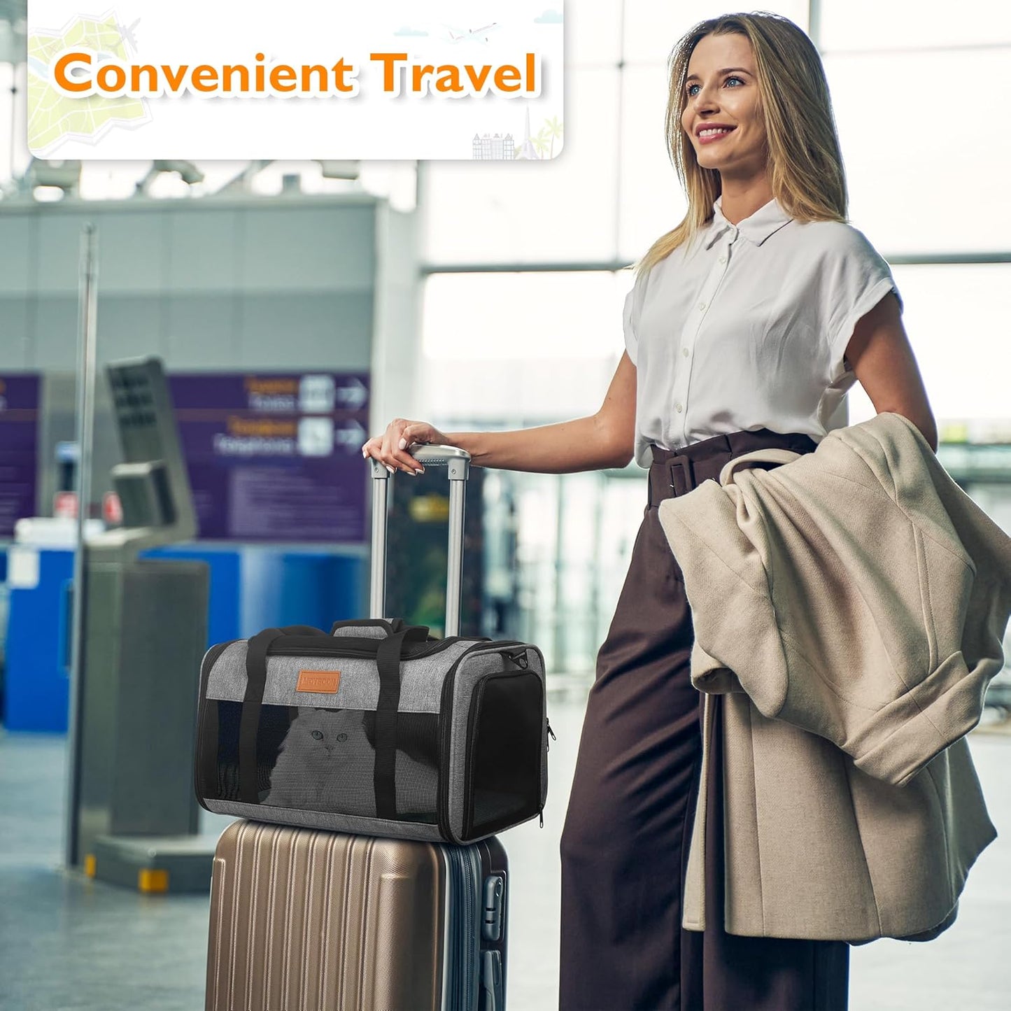 PETUX TSA Approved Pet Carrier in Cabin, 17"x11"x9.5" Soft Cat Carriers for Small Cat up to 12 lb and Puppy up to 10 lb, Top Open Portable Pet Carrier Airline Approved for Travel and Vet Visit (Grey)