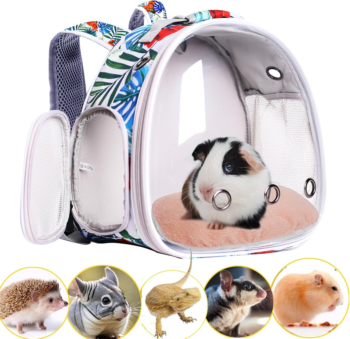 Hamster Backpack Carrier,Bearded Dragon Carrier Backpack for Kids with Clear Bubble Window,Small Animal Travel Backpack for Guinea pig Hedgehog Rat,Sugar Glider Airline Approved (Multicolor, Backpack)