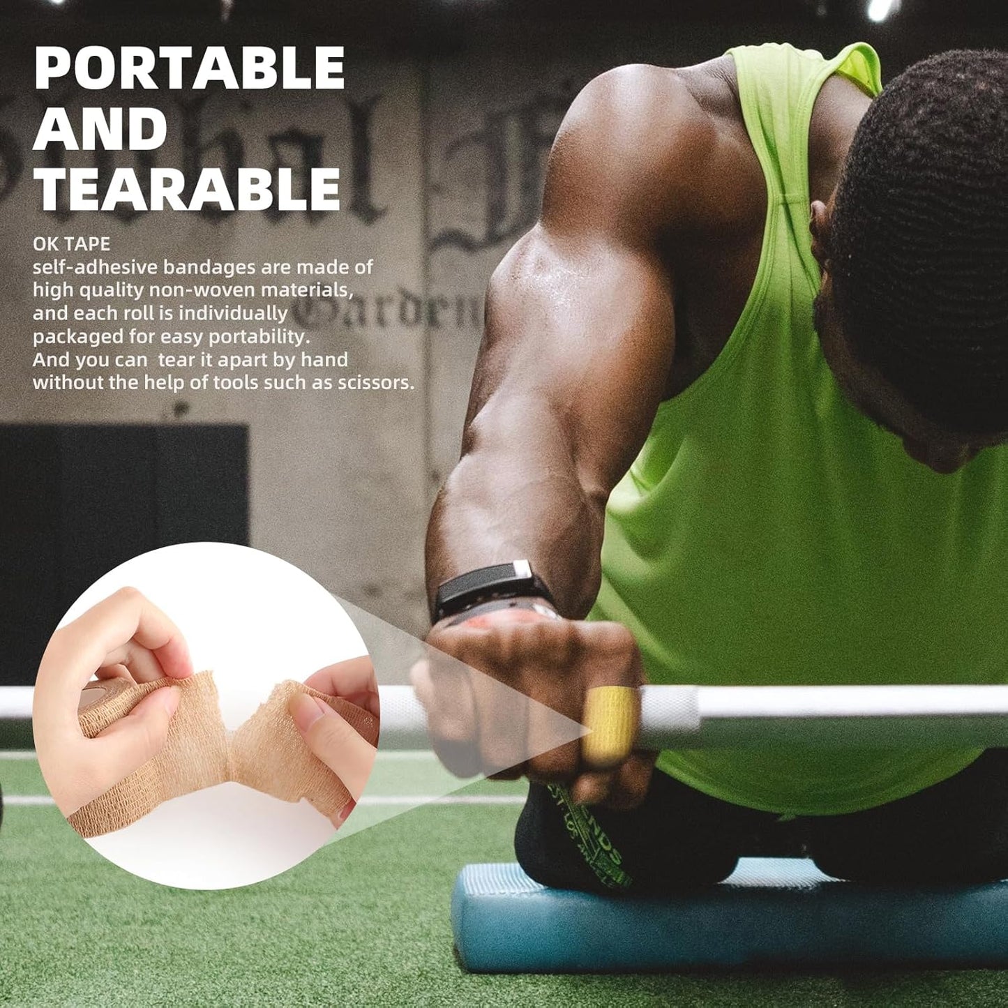 OK TAPE Self Adherent Cohesive Bandages Wrap - 6Packs, 4" x 5 Yards, Non-Woven Self Adhesive Bandage Wrap for Thumb, Finger, Wrist, Ankle, Vet Wrap Bandages Tape (Black)