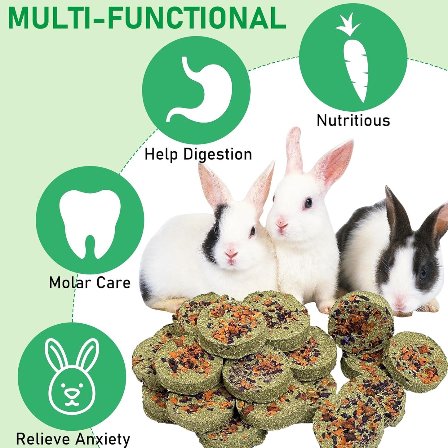 Fhiny 24 PCS Rabbit Chew Toys, Natural Timothy Hay Carrot Pumpkin Purple Potato Biscuit Cubes Bunny Chew Treats for Teeth Care Small Animals Molar Snacks for Hamster Guinea Pig Chinchilla Rat