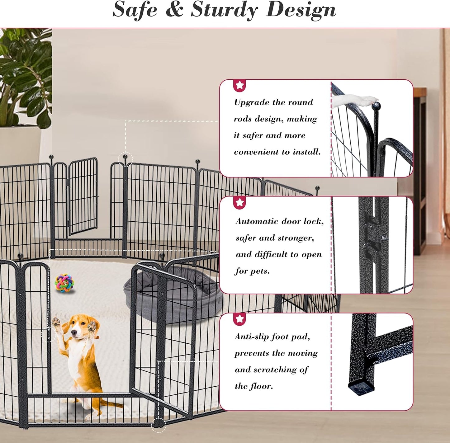 Dog Playpen 32 inch 40 Panels Indoor Outdoor Dog Pen for Medium/Small Dogs Heavy Duty Metal Dog Fence Outdoor for Yard, Puppy Playpen with Door Portable Pet Fence for RV Camping Yard