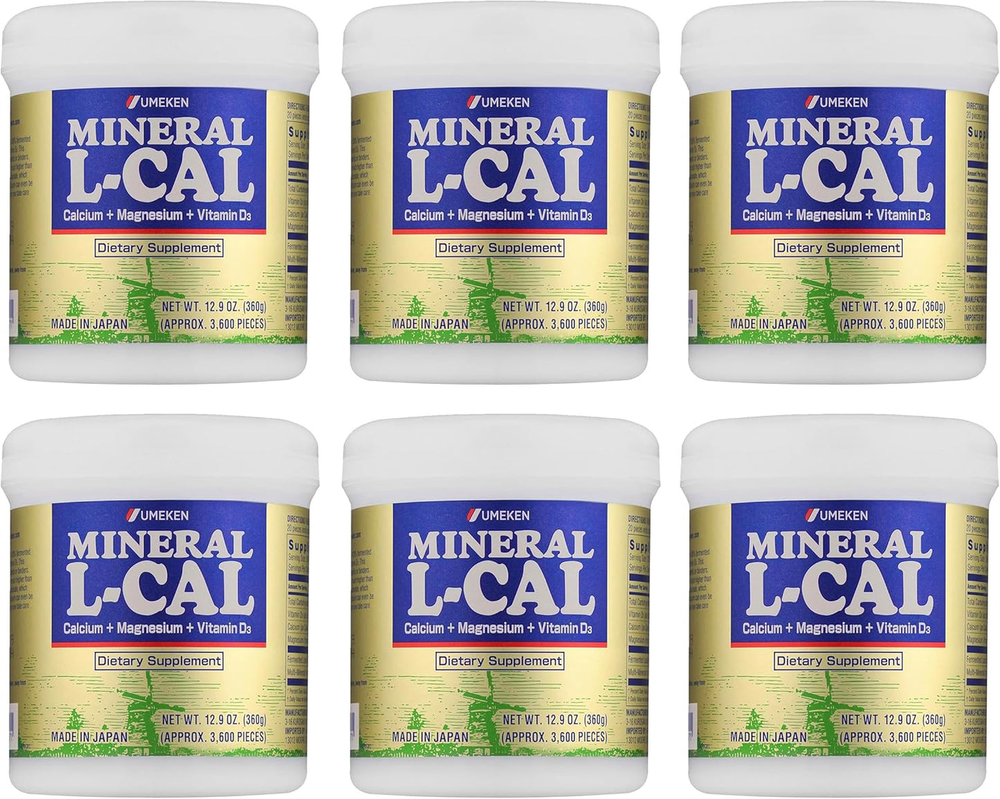 Mineral L-Cal Calcium with Vitamin D3, 3 Year Supply, Water Soluble Ball Format with Magnesium & Minerals, Fast Absorbing Calcium Magnesium D3 Supplement, 3,600 Balls per Bottle, 360g Each, Pack of 6