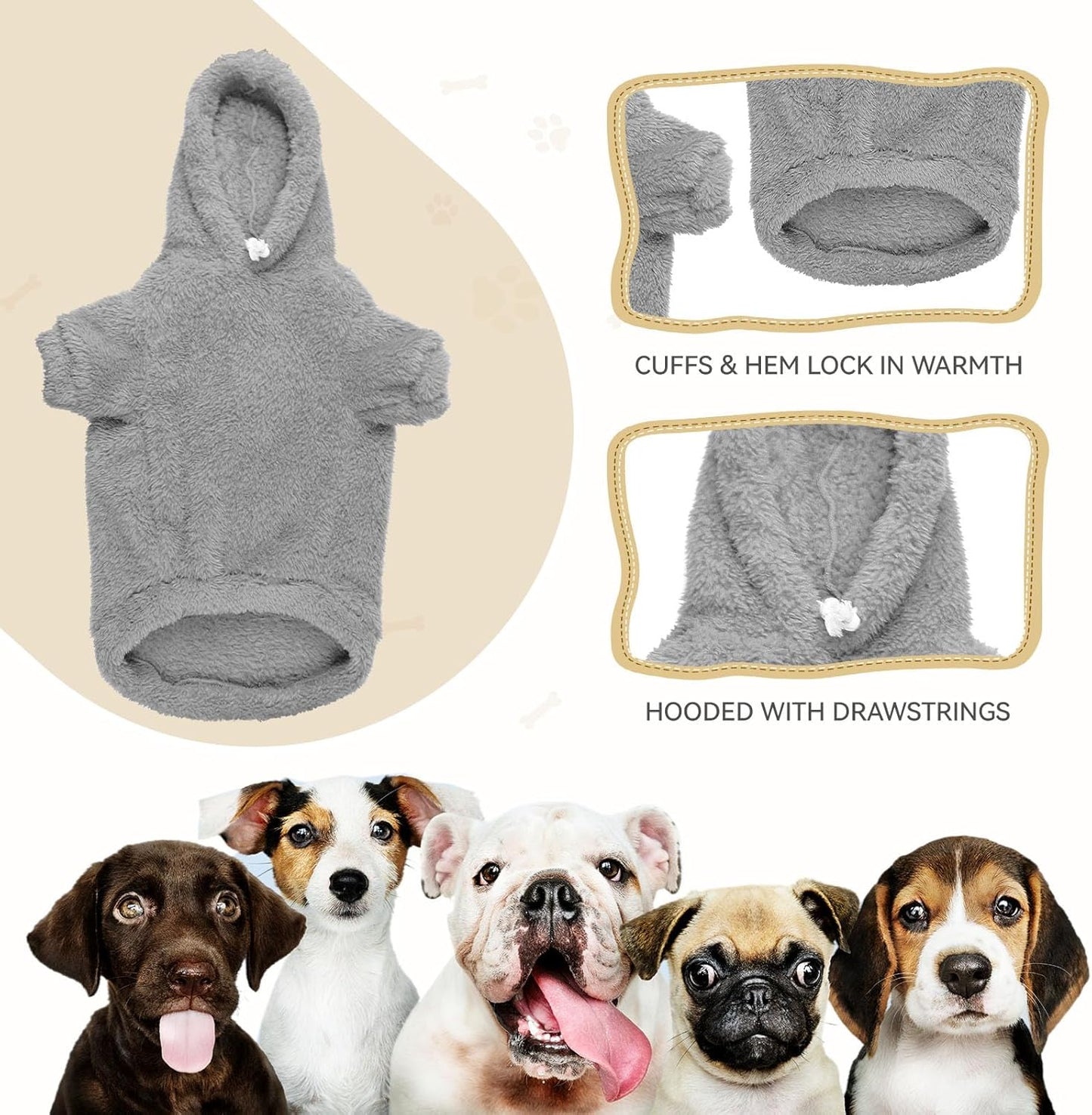 Fuzzy Dog Sweaters for Small Dogs Soft Double-Sided Plush Fleece Pet Sweater Clothes Pet Coats Dog Hoodie Sherpa Hooded Sweatshirt(Grey-S)
