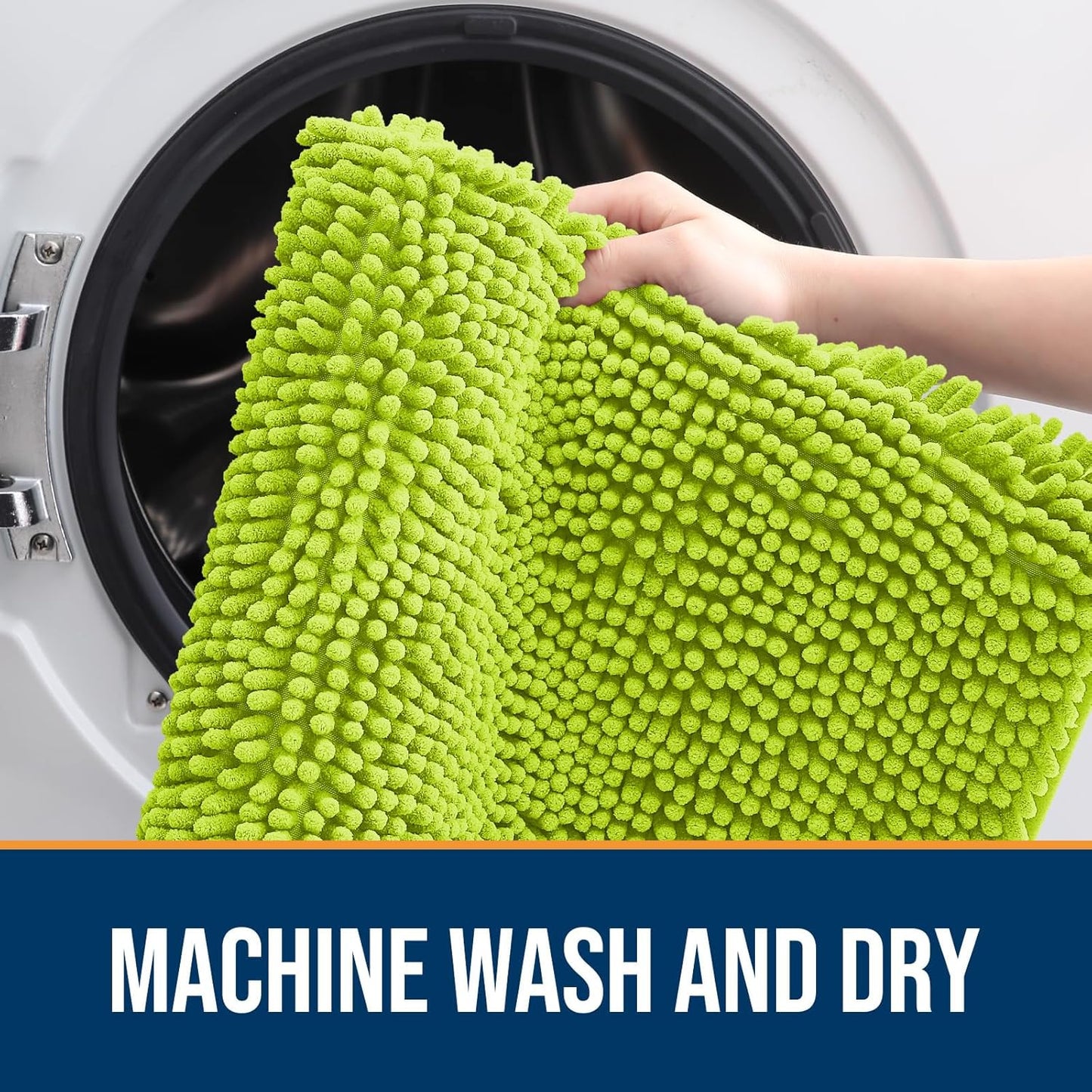 OLANLY Dog Door Mat for Muddy Paws 36x24, Absorbs Moisture and Dirt, Absorbent Non-Slip Washable Doormat, Quick Dry Chenille Mud Mat, Entry Indoor Entryway Carpet for Inside Floor, Bright Green