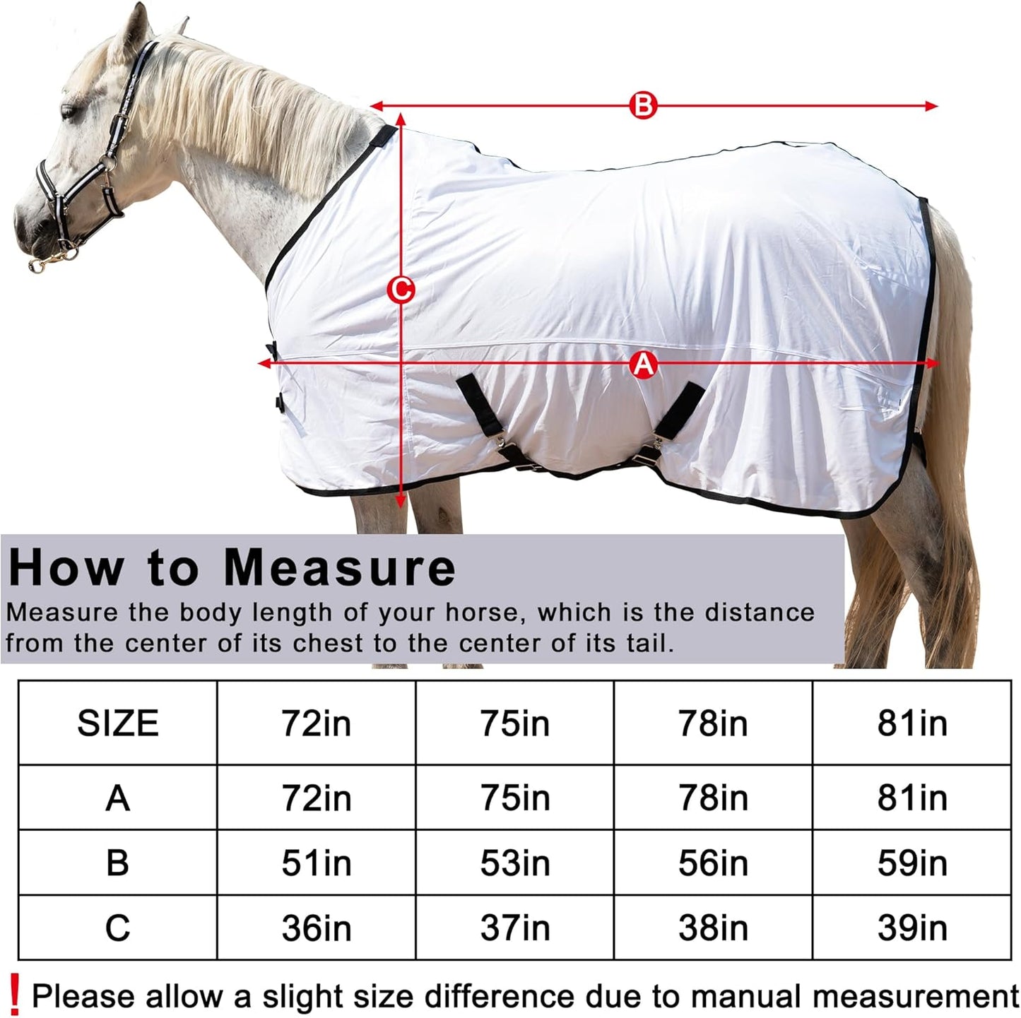 Horse Fly Sheet Equine Summer Sheets, Comfy Mesh Bug and Mosquito Protection Standard Neck - White 75"
