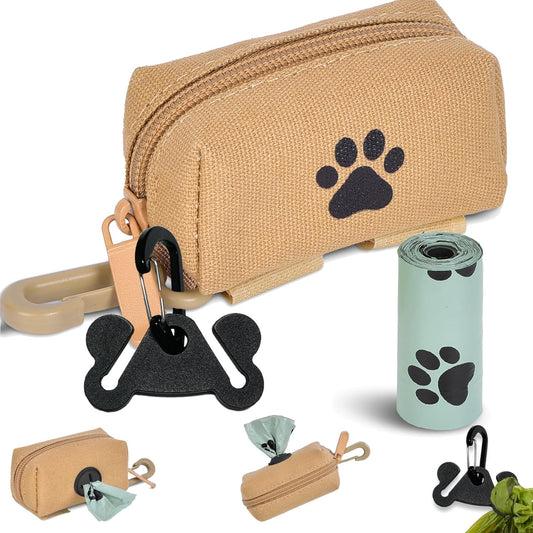 Dog Waste Bag Dispenser Pet Poop Bag Dispenser for Leash Accessory dog Poop Bag Holders Fits Dog Leash Include Hand Free Holder, Khaki, No-KaqiXB