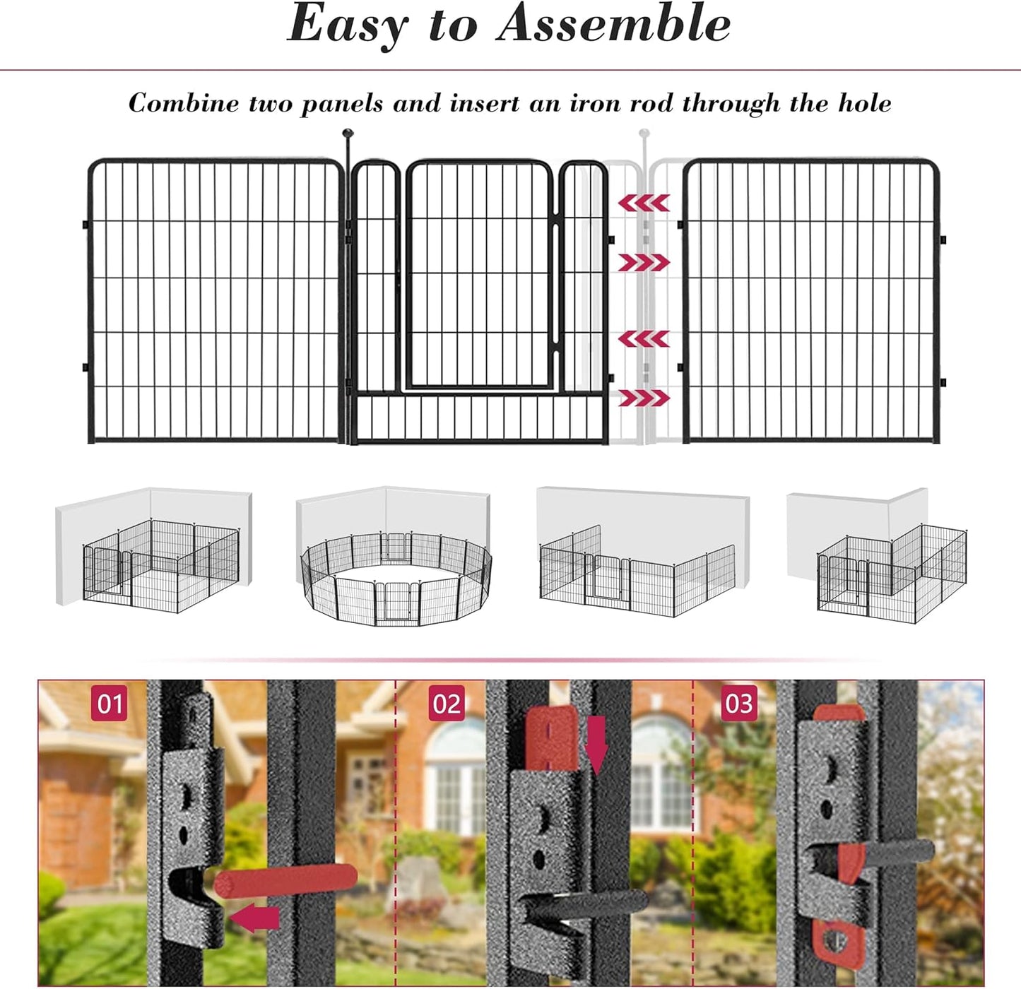 Dog Playpen 32 inch 16 Panels Indoor Outdoor Dog Pen for Medium/Small Dogs Heavy Duty Metal Dog Fence Outdoor for Yard, Puppy Playpen with Door Portable Pet Fence for RV Camping Yard