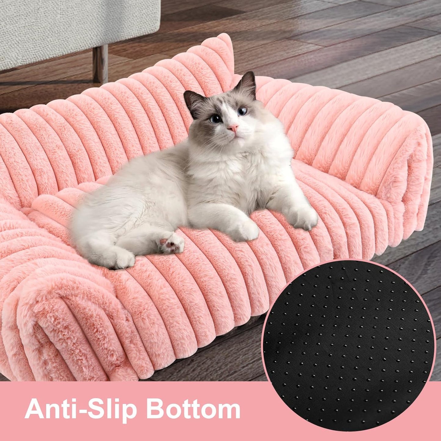 Cute Cat Couch Bed for Indoor Cats, Fluffy Pet Cat Sofa with Premium Soft Corduroy Fleece, Cute Small Dog Beds for Small Dogs, Fuzzy Puppy Chair with Removable Washable Cover (30x20x10,Pink)