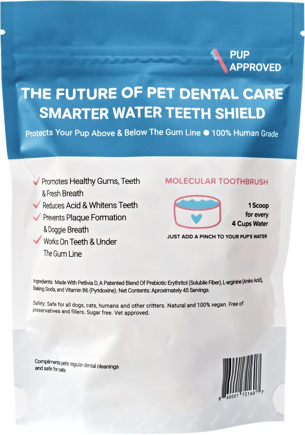 Dog Breath Freshener Powder for Water – Cat & Dog Dental Care Water Additive, Natural Plaque & Tartar Remover, Bad Breath Eliminator, Easy No-Brush Oral Hygiene – 45 Servings, Vet Recommended