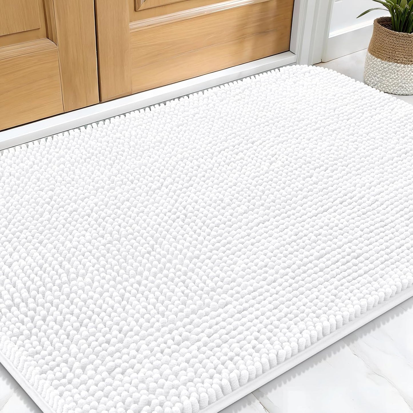 OLANLY Dog Door Mat for Muddy Paws 34x21, Absorbs Moisture and Dirt, Absorbent Non-Slip Washable Doormat, Quick Dry Chenille Mud Mat for Dogs, Entry Indoor Entryway Carpet for Inside Floor, White