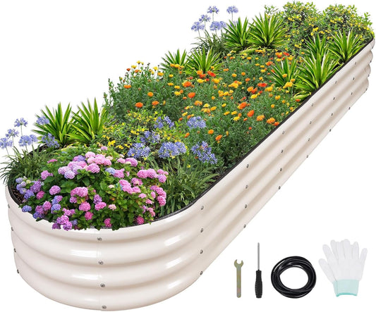 1MORE Galvanized Raised Garden Bed- Planter Garden Boxes Outdoor, Raised Beds for Gardening, 8x2x1ft Metal Garden Bed Kit for Vegetables Flower, Planter Raised Beds with Protective Tape & Tools.White