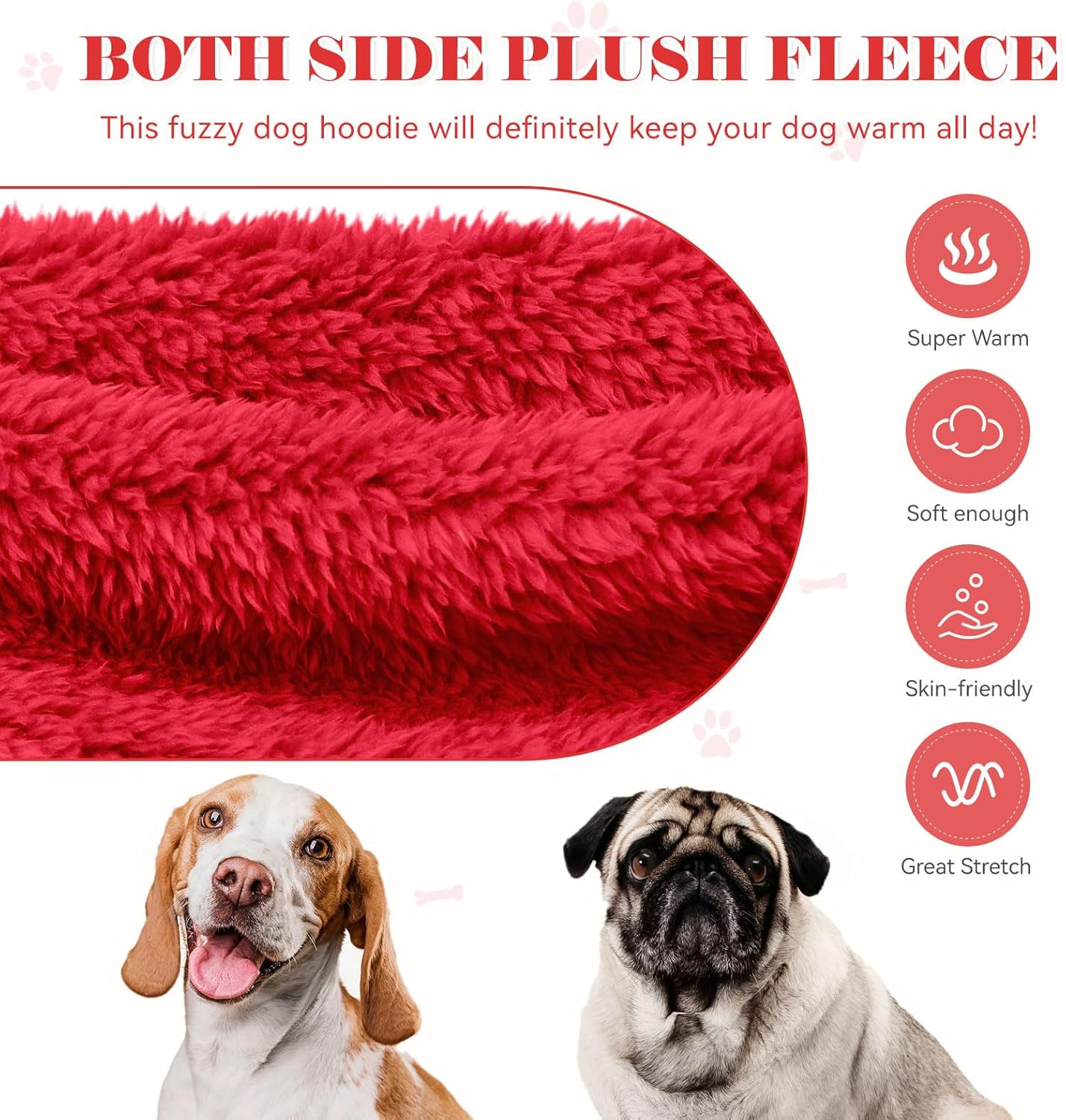 Fuzzy Dog Sweaters for Large Dogs Dog Hoodie Soft Double-Sided Plush Fleece Pet Sweater Clothes Coats Pet Hoodie Sherpa Hooded Sweatshirt(Red-XL)