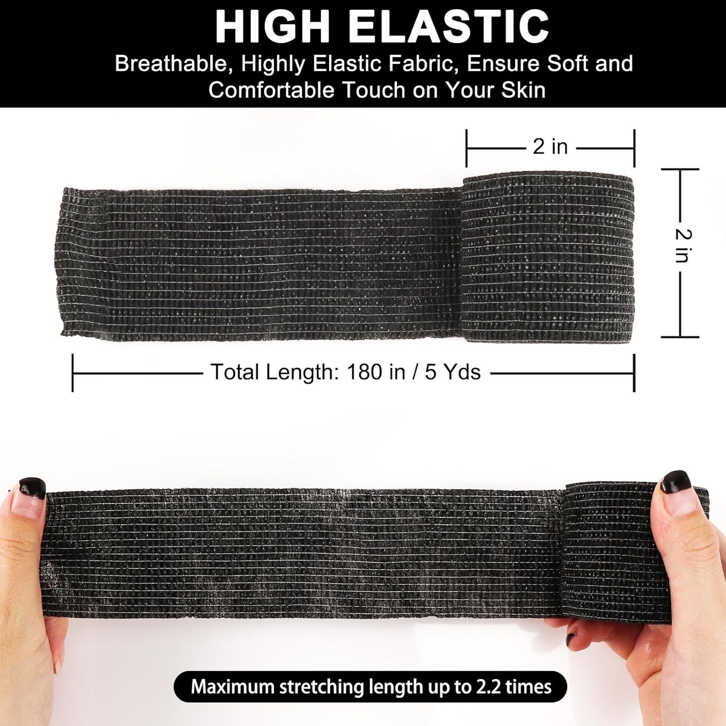24 Pack Self Adhesive Bandage Wrap, 2” x 5 Yards Elastic Cohesive Bandage Wrap Black Athletic Tape Grip Tape for Ankle, Wrist Sprains, Sports Injuries & Pet First Aid | Medical Sports Tape