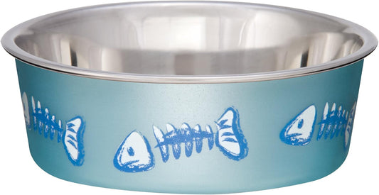Loving Pets Bella Bowl Designer & Expressions, Cat Bowl, X-Small, Skeleton Design, Metallic Ocean Blue