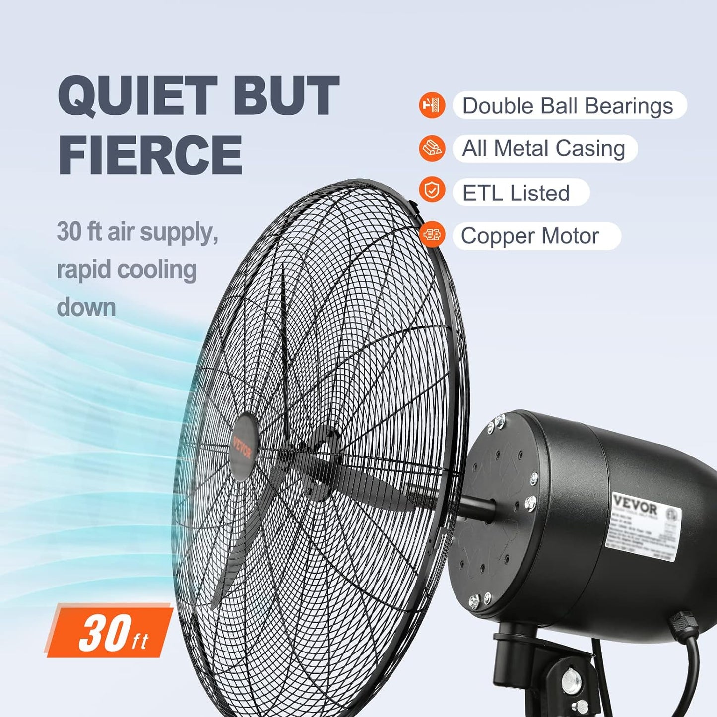 VEVOR 30 Inch Wall-Mount Misting Fan, 3-speed IP44 Waterproof Oscillating, Max. 9500 CFM Wall Mounted Fan for Outdoor, Commercial, Residential, Greenhouse, Workshop, Patio, Black, ETL Listed