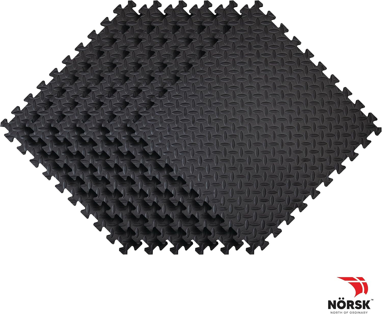 Norsk Foam Floor Gym Mats with Interlocking Tiles, .47" Thick, 24"x24", 42-Pack, 168 Square Feet, Diamond Plate Design, Black