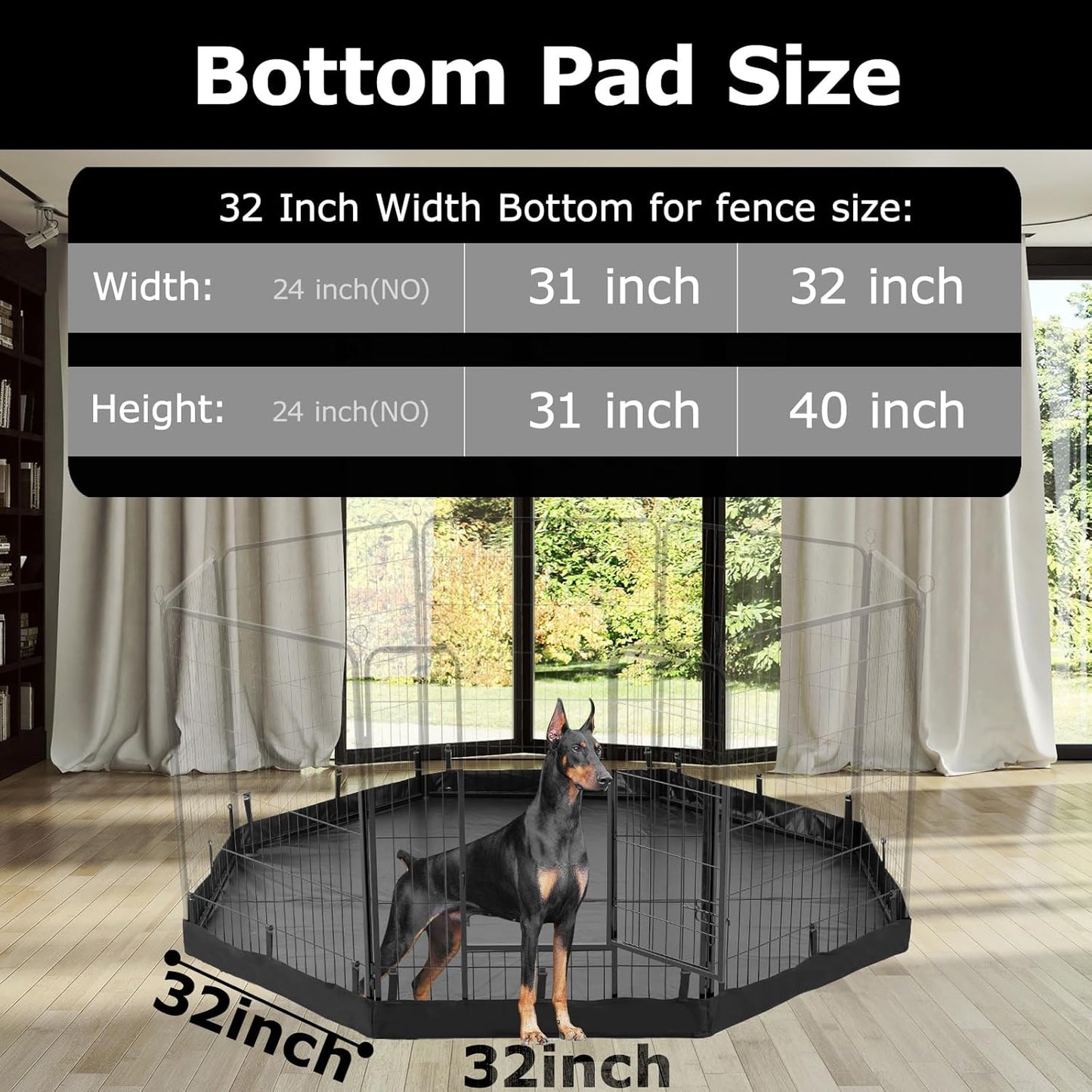 PJYuCien Dog Playpen Bottom Pad, Fits 32 Inch Width 8 Panels Regular Octagon Metal Exercise Pet Playpen, Black (Note:Playpen Not Included)