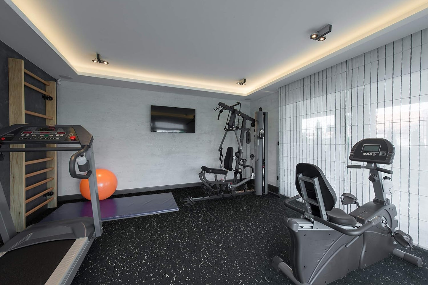 Playsafer Genaflex Rubber Gym Floor Mat, Heavy Duty Commercial Protective Gym Flooring Roll - 8mm Thick (4' X 6', Black)