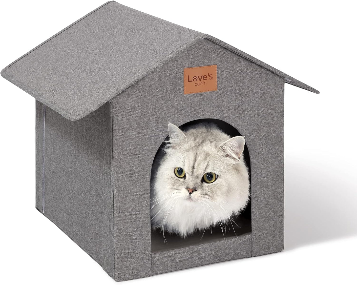 Love's cabin Outdoor Cat House Weatherproof, Insulated Feral Cat House Outdoor for Winter, Waterproof Outside House for Indoor Cats, Shelter with Removable Soft Cushion,Grey