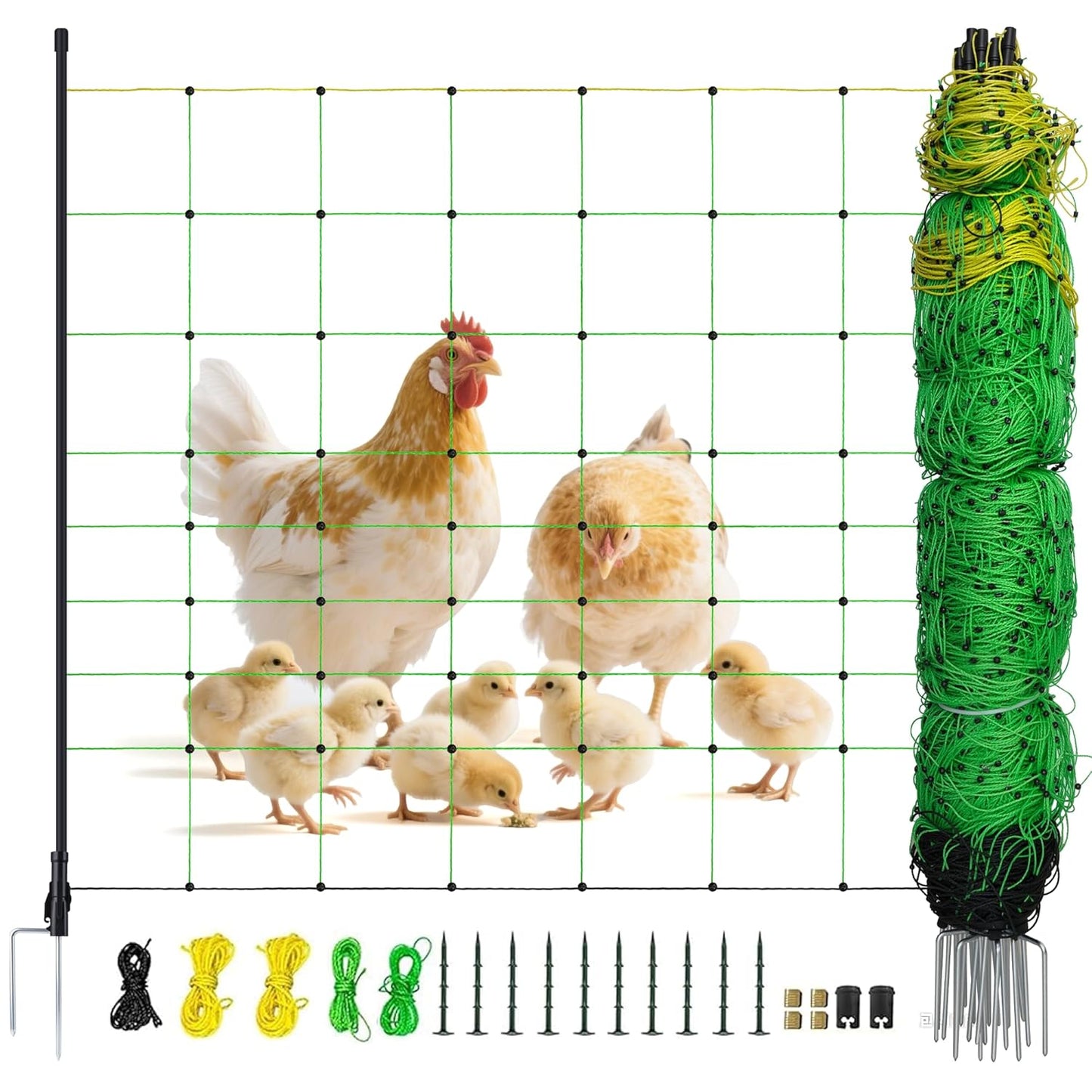 Electric Fence Netting, 164'L x 35.4" H Electric Fence Kit for Livestock, Goat, Dog, Hogs, Double Spiked Portable Electric Poultry Farm Fence, Electric Mesh Fence