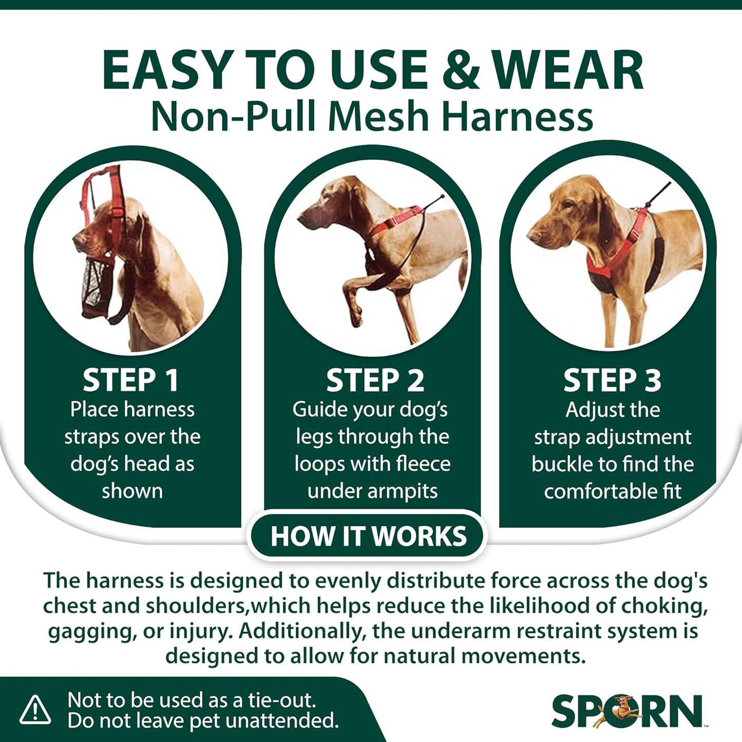 Sporn No Pull Dog Harness for Medium-Sized Dog - Red Mesh, Durable Nylon, Breathable, Adjustable, Lightly Padded, Soft & Easy, Heavy Duty Body Halter Harness for Medium Size Breeds