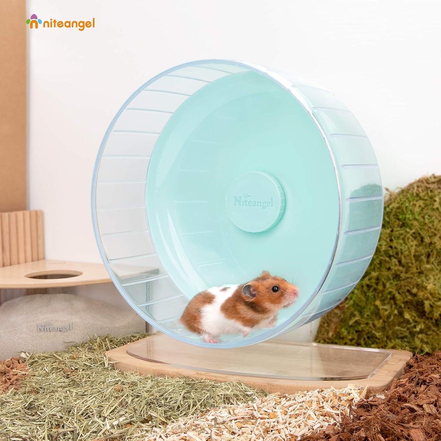 Niteangel Super-Silent Hamster Exercise Wheels: - Quiet Spinner Hamster Running Wheels with Adjustable Stand for Hamsters Gerbils Mice Or Other Small Animals (L, Mint Green)
